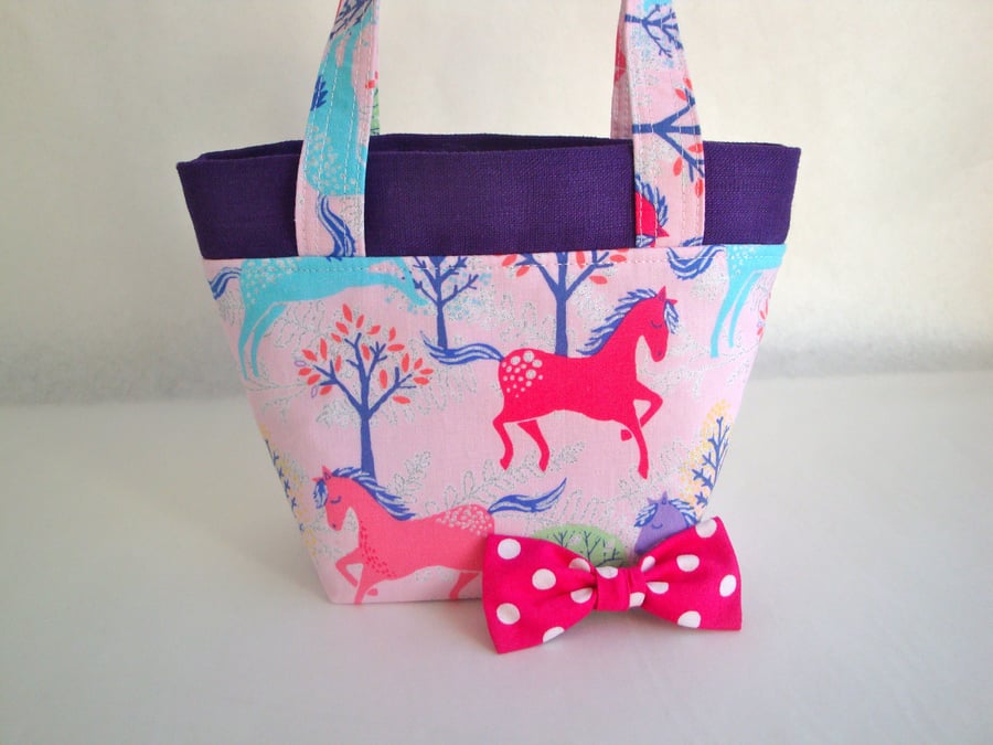 SALE Girls sparkly Cotton Handbag - Horse  handbag 