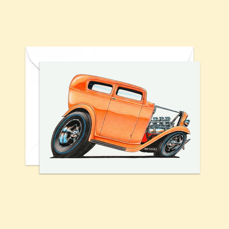 American Hot Rod Greeting Card: Detailed Custom Car Illustration (407)