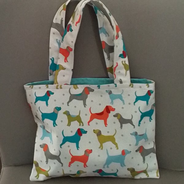 Small Tote Bag Dogs Lined