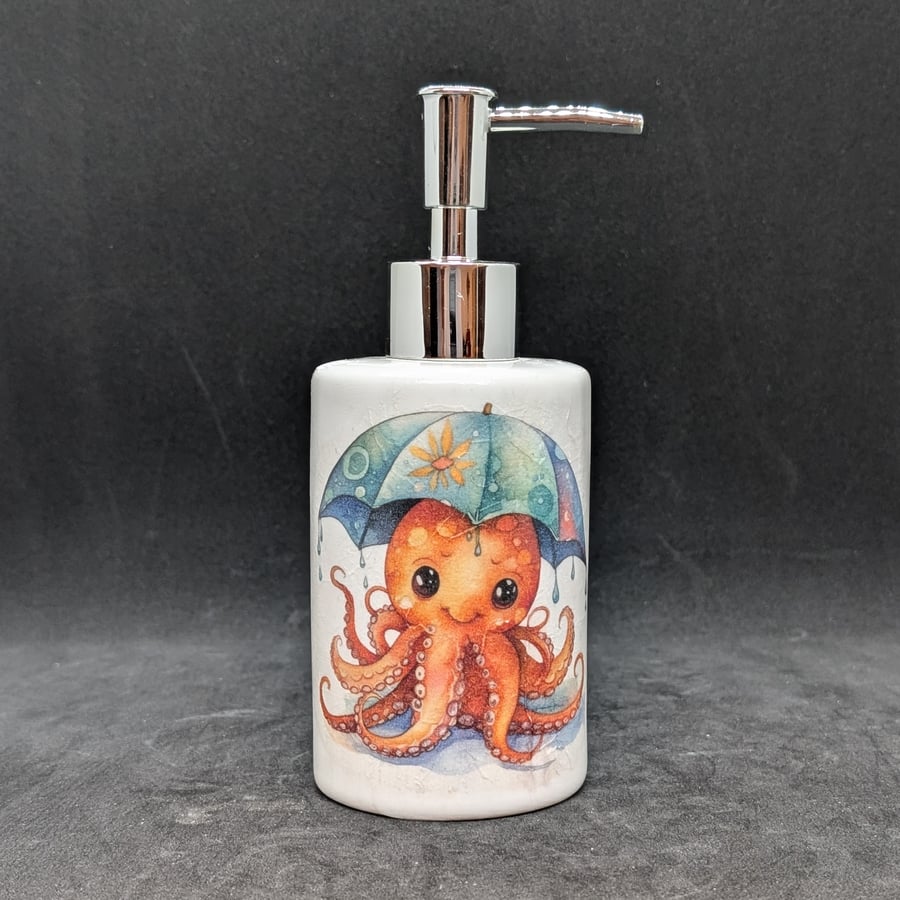 Decoupage, ceramic soap dispenser with images of an Octopus