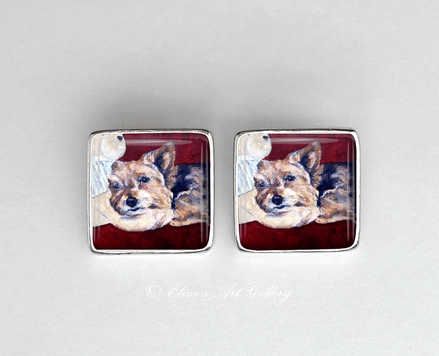 Rhodium Plated Silver Yorkshire Terrier Dog Art Earrings