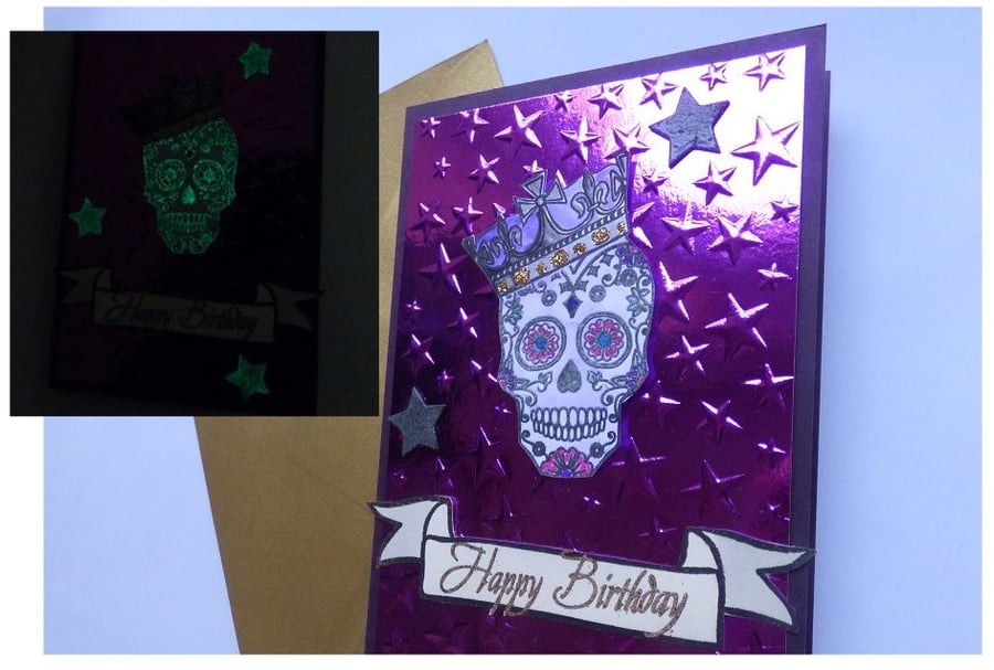 Glow in the dark Birthday candy skull card