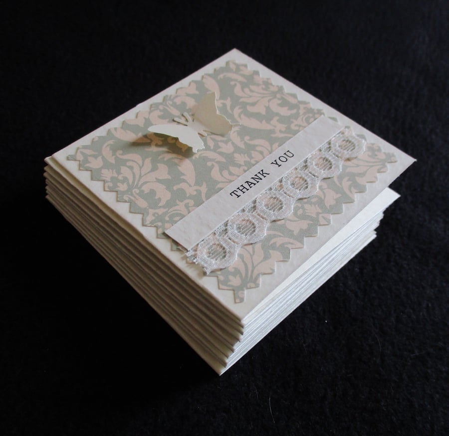 Pack of 10 Mini Thank You Cards - Butterfly and Lace - Notecards - Tags
