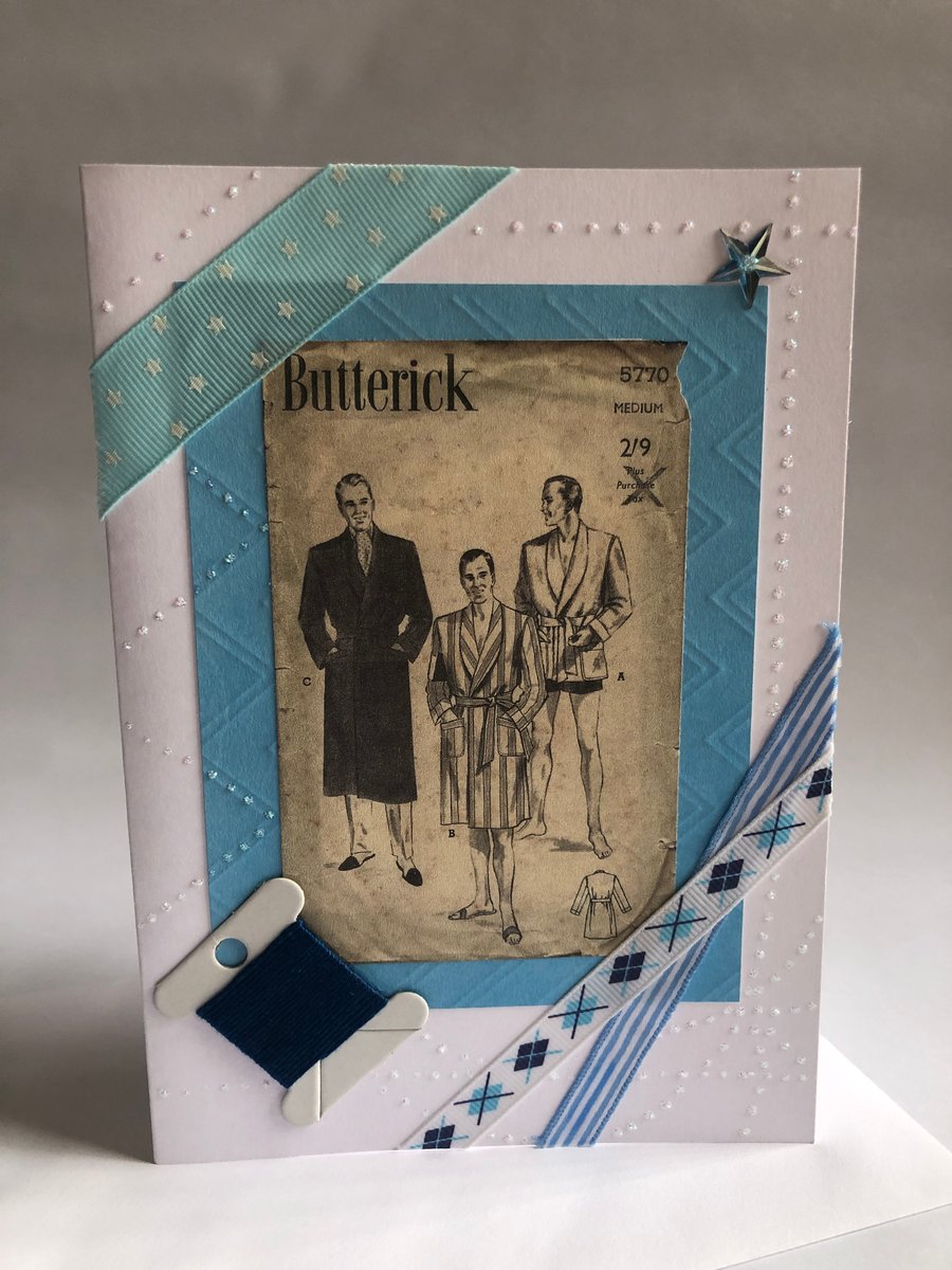 Vintage Butterick 5770 Men's Dressing Gown Sewing Pattern Embellished Blank Card