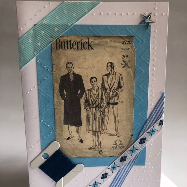 Vintage Butterick 5770 Men's Dressing Gown Sewing Pattern Embellished Blank Card