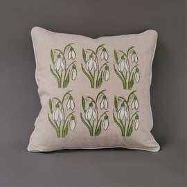 Hand printed Snowdrop cushion