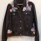 The Sukhi - Womens Appliqued Black Denim Jacket - Size 12-14
