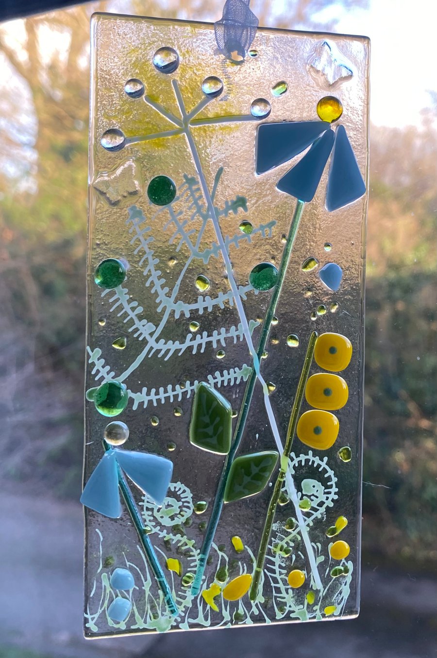 Fused glass meadow flowers hanging decoration 