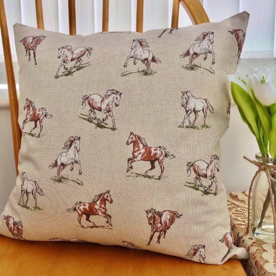 Cushion Cover: Horses Throw Pillow 17” (43cm) 
