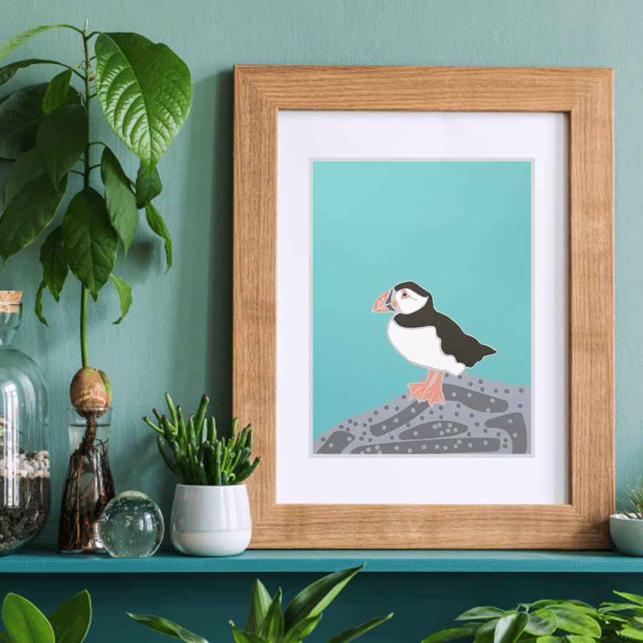 Standing Puffin Art Print - A5 size