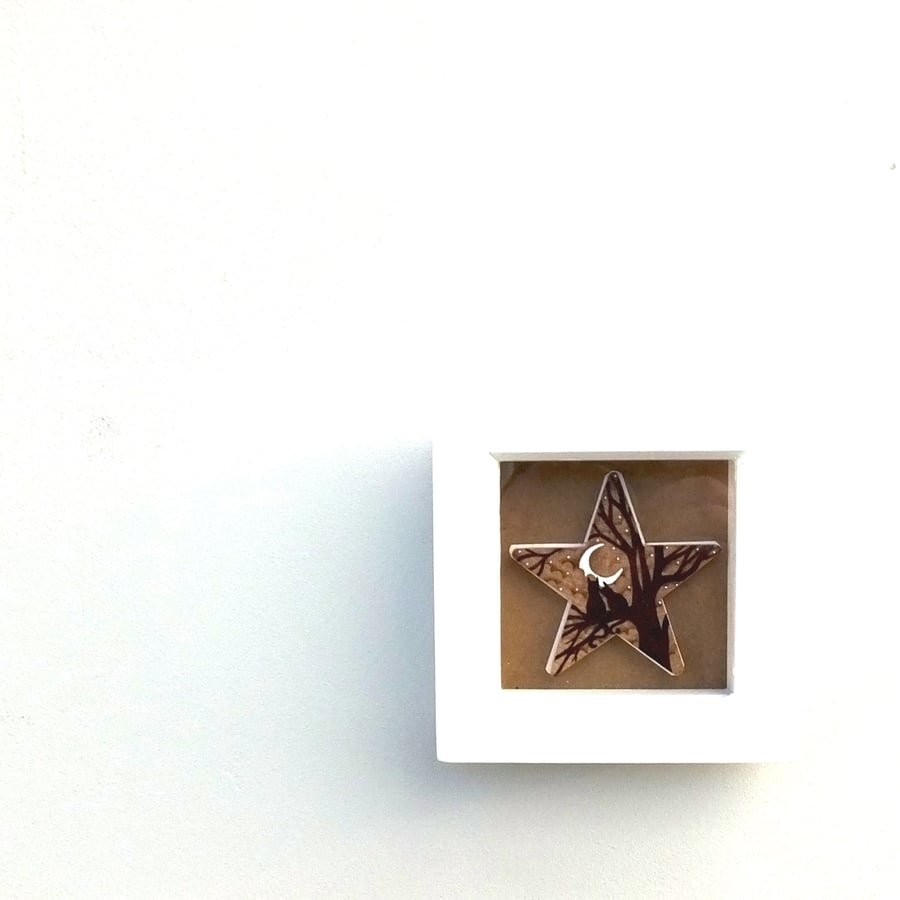 Starcrossed Cat Lovers Midnight Silhouette Box Framed Pyrography Focal Art