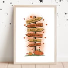 Pumpkin Patch Wall Art Print, Autumn Home Decor.