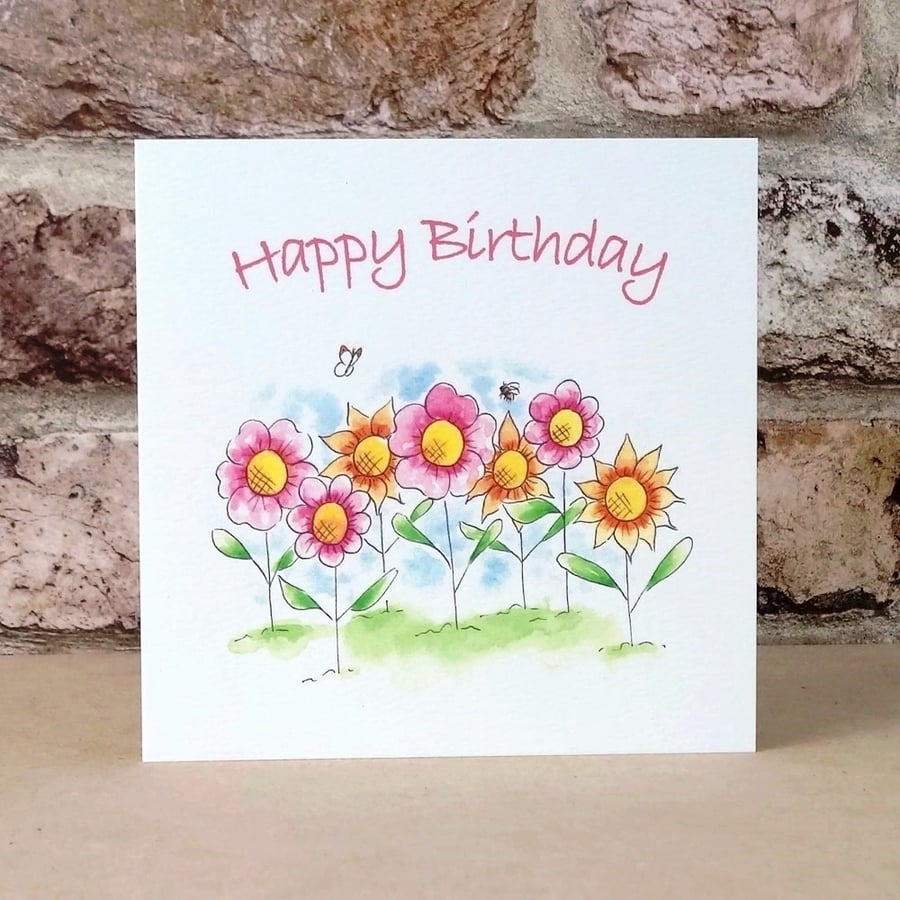 Birthday Card Happy Flowers