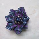 Small Purple & Blue Tartan Crystal Ruffle Rosette Clip 