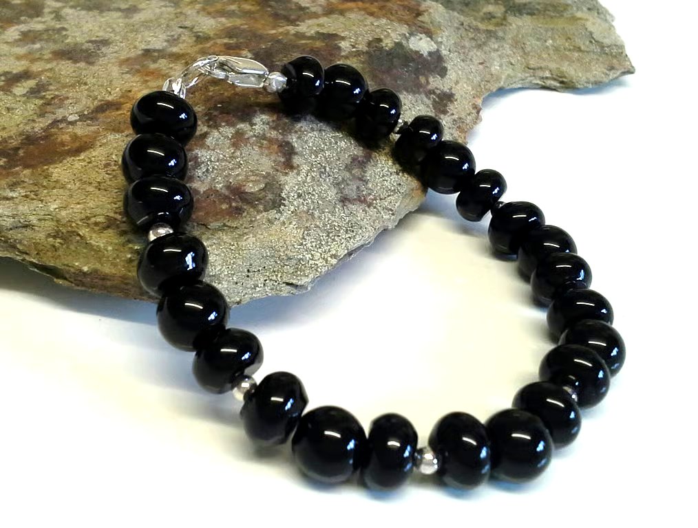 Genuine Black Onyx Pebble Bracelet Sterling Silver