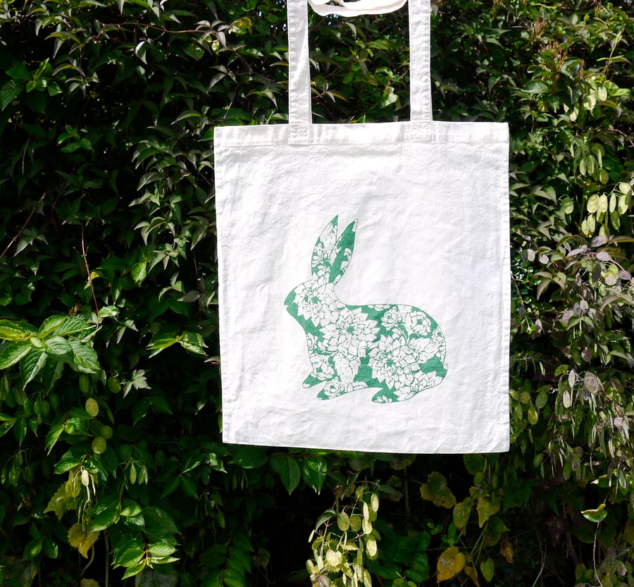 Flower Rabbit Tote bag- Green