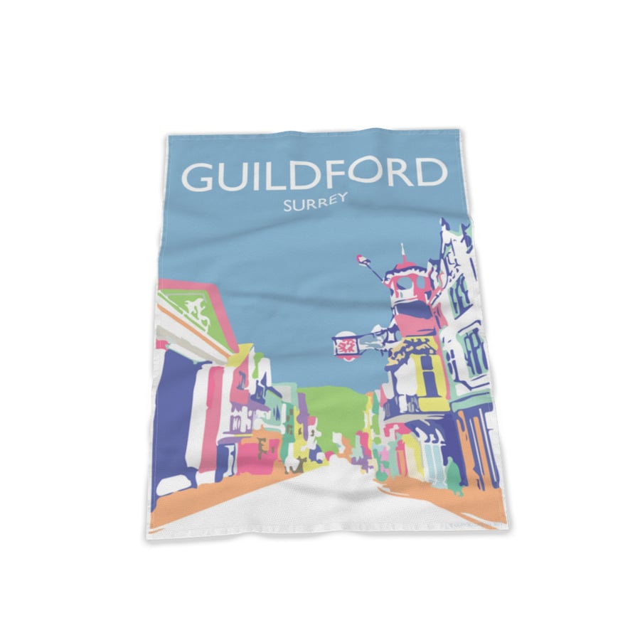 Tea Towel Guildford High Street Surrey UK Cotton Retro ART (1)