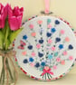 Embroidered Hoop 20cm: Pink & Blue Button Bouquet