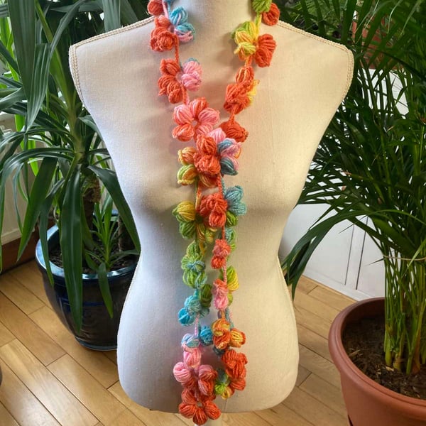Multy colors pom pom flowers long shawl-neck wrap