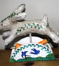 HANDMADE PAPER MACHE FOLK ART INSPIRED LEAPING RABBIT WITH CARROTS 