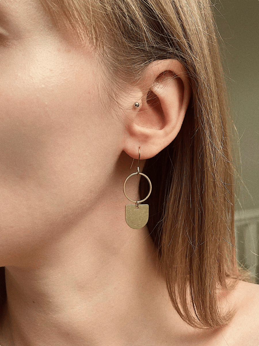 Handmade dangle brass earrings, gold earrings, unique jewellery, for her