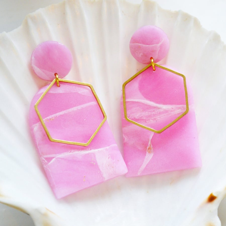 Rose Quartz inspired earrings, polymer clay earrings, gifts for her, rose quartz