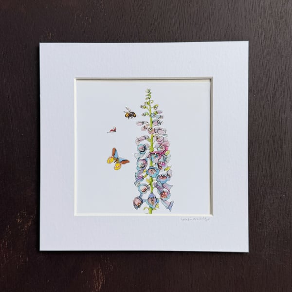 'The Foxglove' 8" x 8" Mounted Print