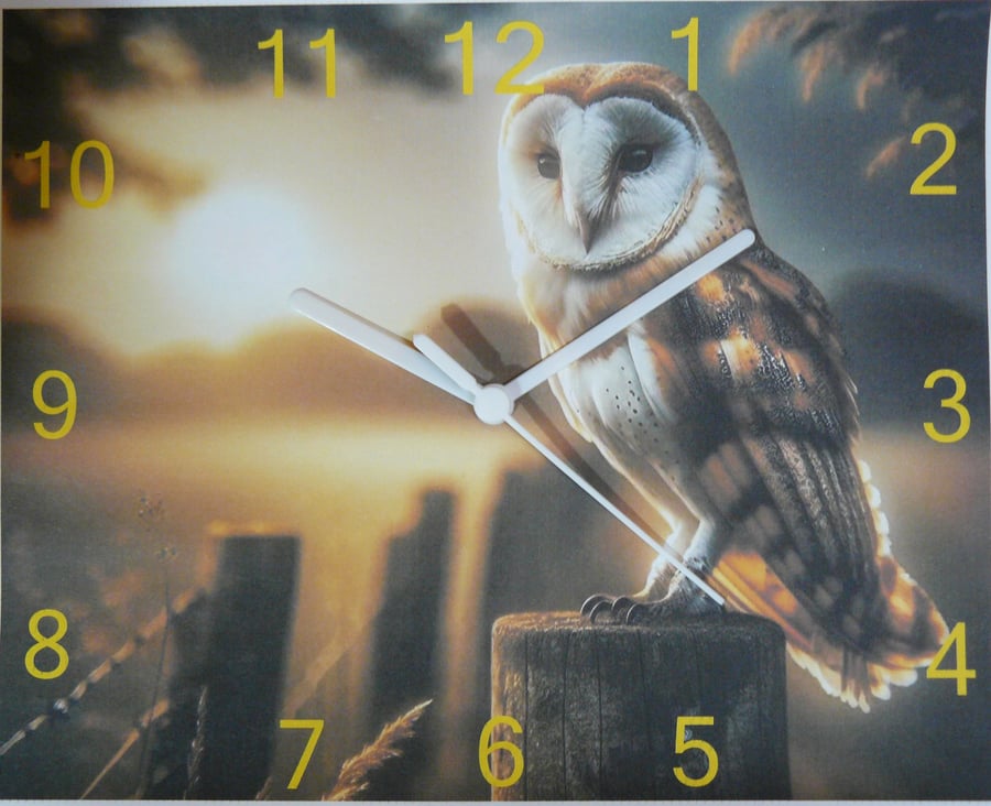 barn owl, wall clock, owl flying ,barn owl clock, owl 