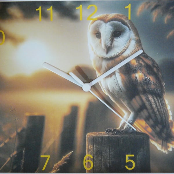 barn owl, wall clock, owl flying ,barn owl clock, owl 
