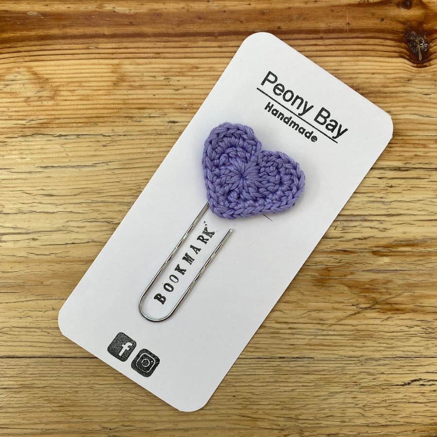 Lilac heart paperclip bookmark 