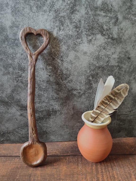 Ceramic Love Spoon, Rustic Valentine's Gift, Wood Effect Heart Spoon