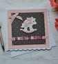 New Baby Girl Card Teddy Bear Rocking Horse Glitter 3D Luxury Handmade - Image 1