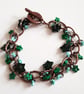Green Star Button Charm Bracelet with Copper Tone Chain