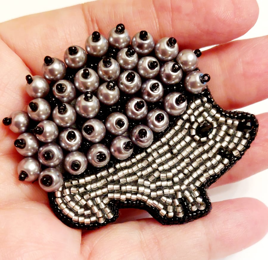 Hedgehog Hand-Embroidered Brooch Pin Hedgehog Hand-Embroidered Brooch Pin