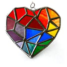 Geometric Patchwork Rainbow Heart Suncatcher Stained Glass Handmade 007