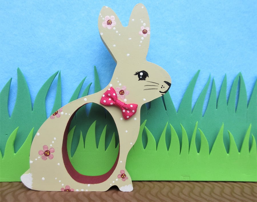 Easter Bunny Chocolate Egg Holder Wooden Hand Painted Gift