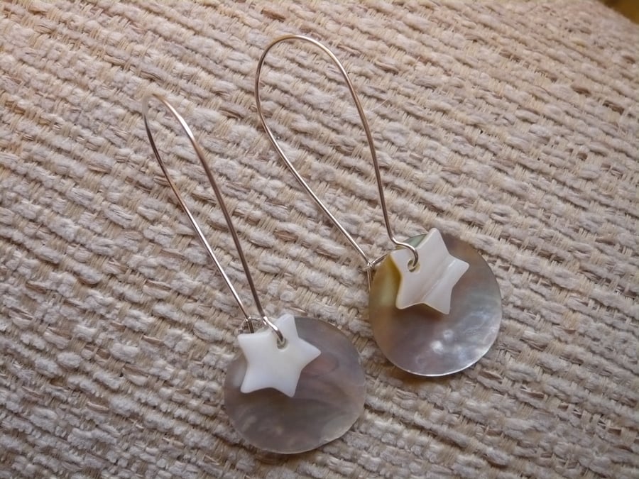 Mother of Pearl Circle and Star Earrings