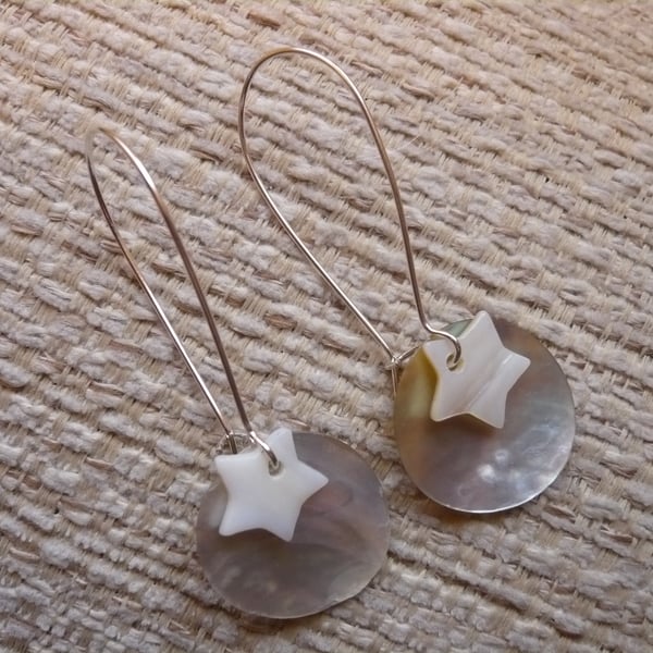 Mother of Pearl Circle and Star Earrings