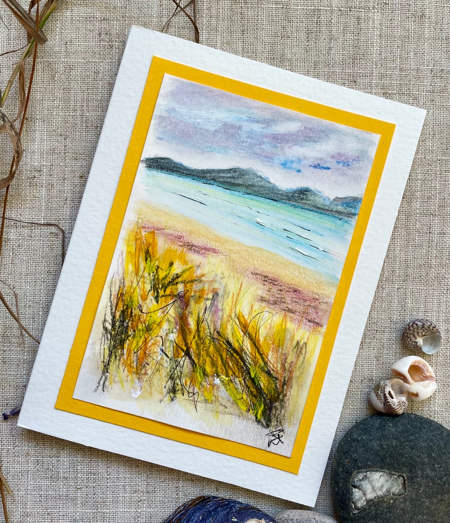 Hand painted blank card, seascape, original art card.