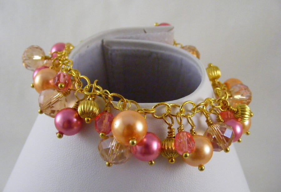 Orange Pink and Gold Charm Bracelet