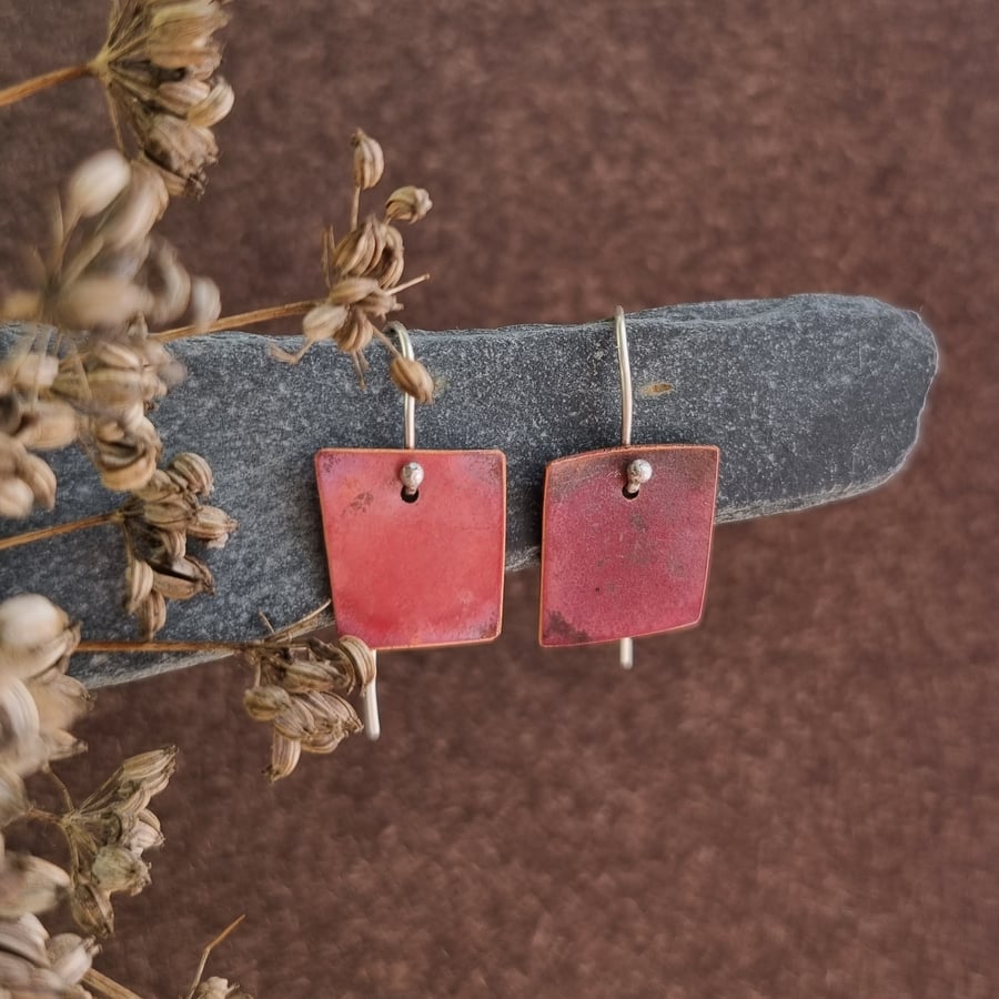 Autumn Copper Dangle Earrings with Recycled Sterling Silver Earwires