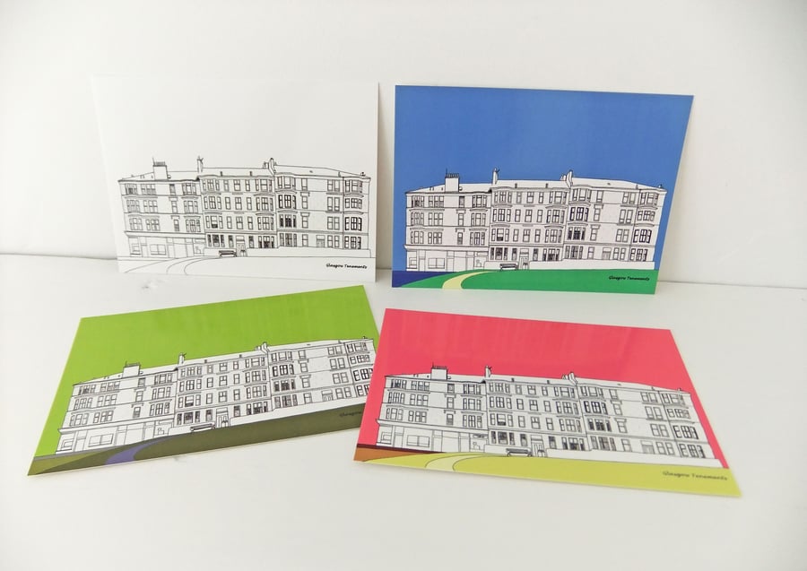 Postcards of Glasgow Tenements, Scotland – set of 4  
