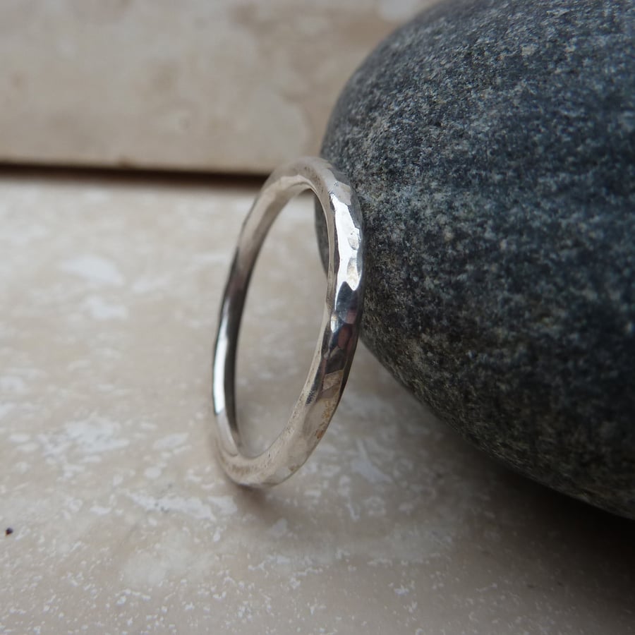 Sterling Silver 2mm Hammered Ring Band - Made to Order - RNG009