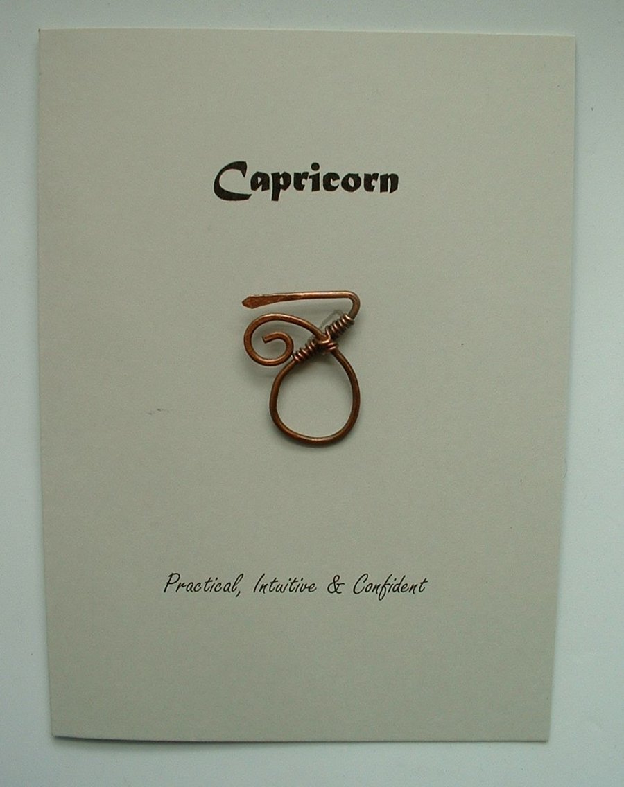 Capricorn Zodiac Greeting Card with Copper Wire 
