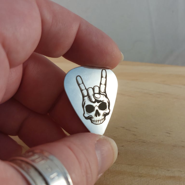 Personalised Engraved Steel Guitar Pick - Custom Logo or Handwriting