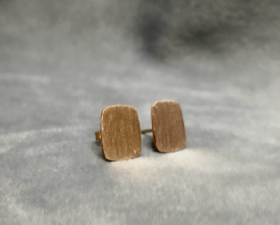 Minimalist Brushed Brass Square Stud Earrings