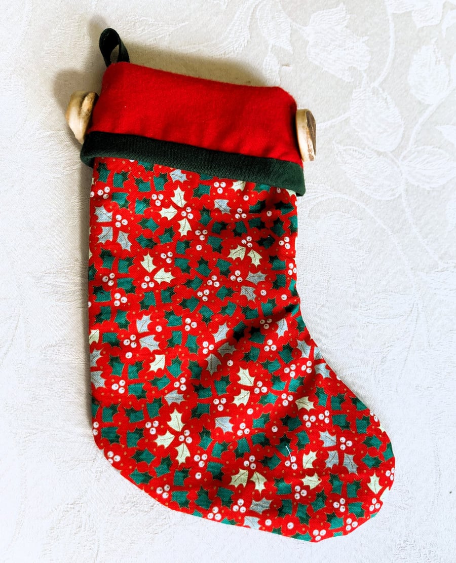 Mini Christmas Stocking (Red holly print vs Green Holly print)