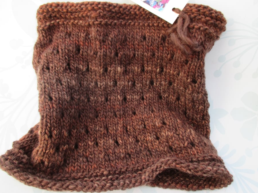 SPECIALS! Handknit Chunky Wool EYELET COWL in Rich Browns