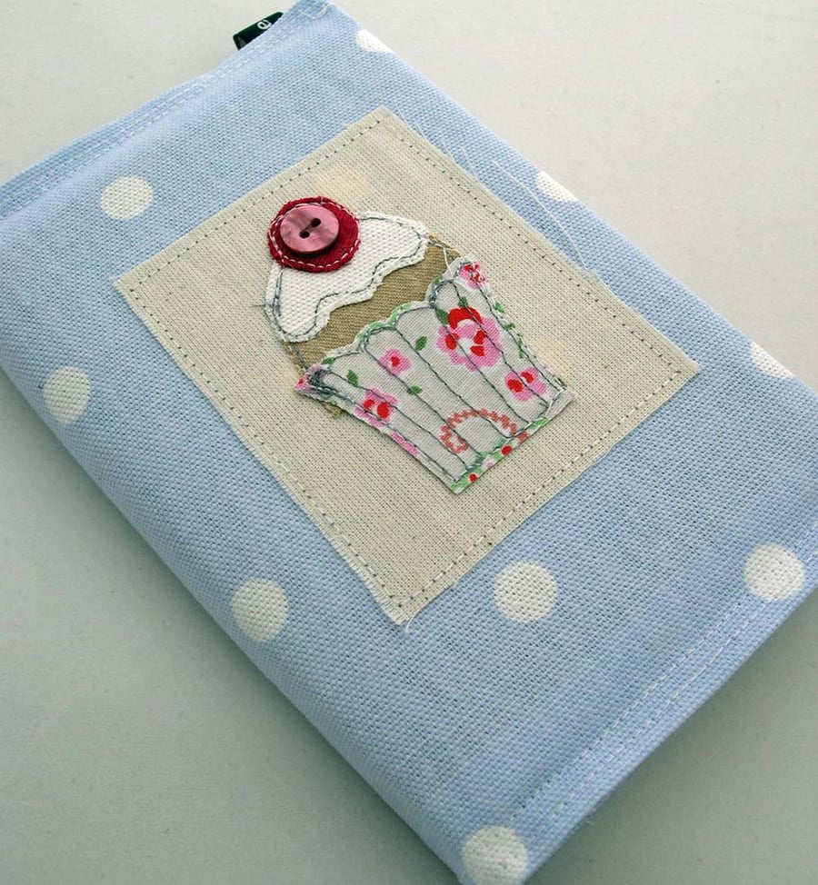 Textile Cupcake Journal notebook in Pale Blue Polka Dot