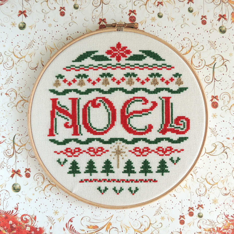 Christmas cross stitch, Noel Sampler, PDF pattern